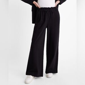 EXPRESS Black Paperbag Waist Wide Leg Sweatpants Travel Casual with Tie Waist